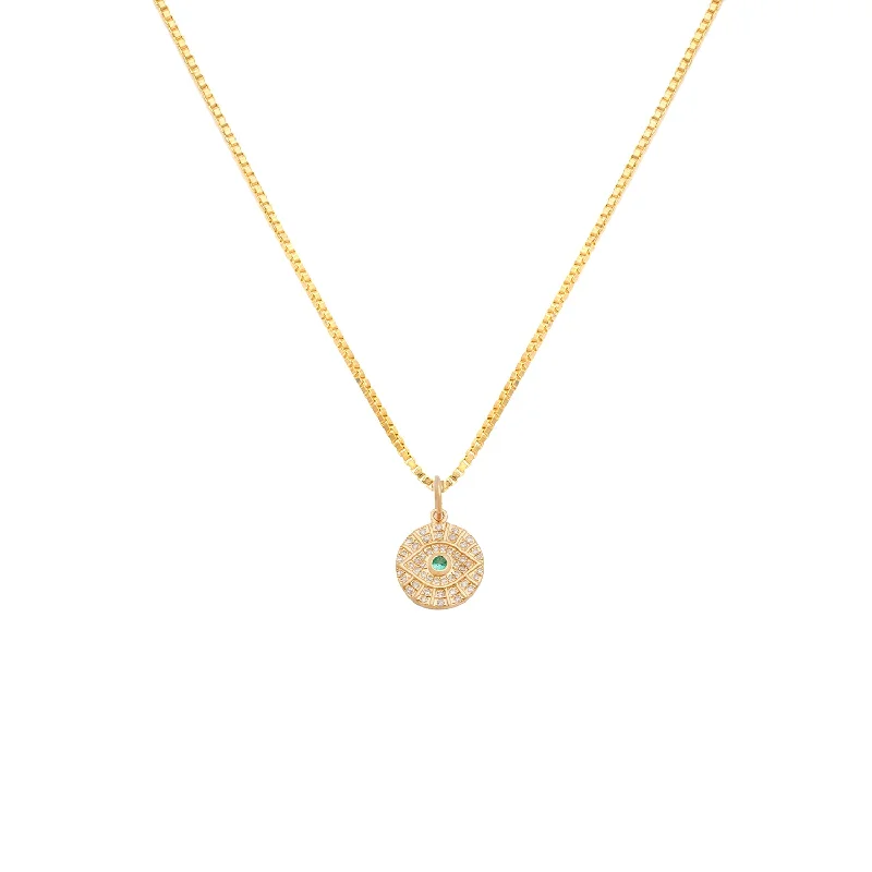 Diamond Heart Necklace-Evil Eye Medallion Necklace | Emerald