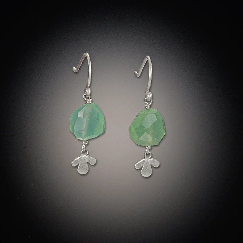 Tassel Earrings for Women-Chrysoprase Earrings with Leaf Trio