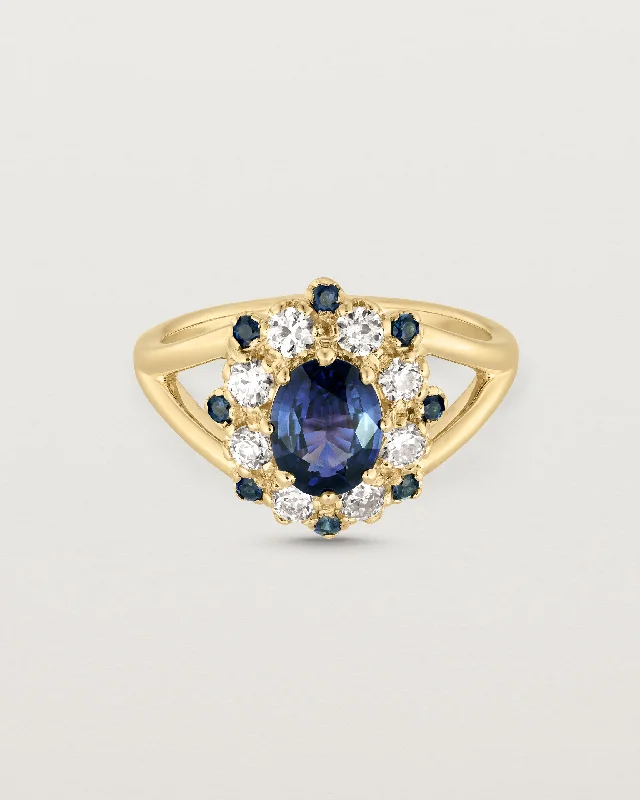 Sterling Silver Wedding Ring-'As Deep As The Ocean' Halo Ring | Ceylon Sapphire & Diamond