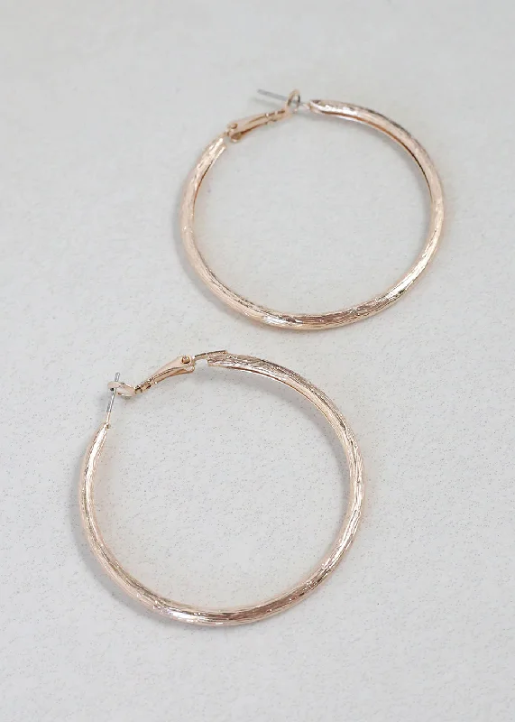 Stud Earrings for Bridesmaids-Textured Gold Hoop Earrings