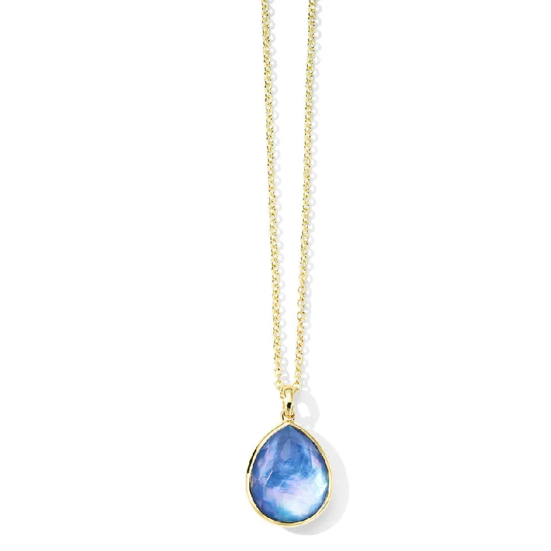 Simple Gold Choker Necklace-18K Gold Rock Candy® Medium Teardrop Pendant in Rock Crystal, MOP, and Lapis Triplet 16-18