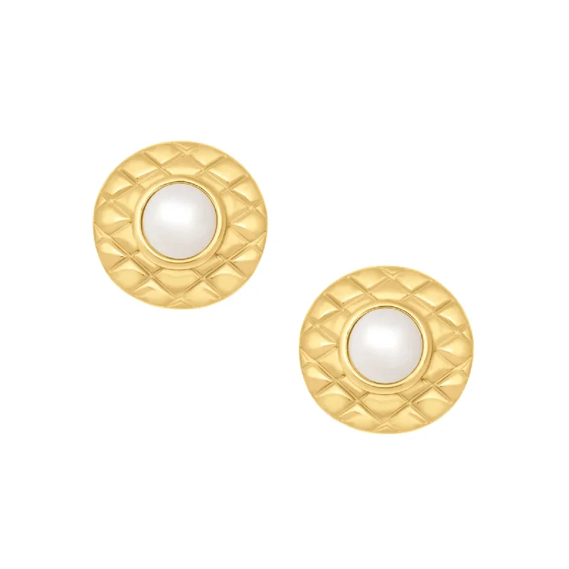 Gold Leaf Earrings-Diana Pearl Stud Earrings