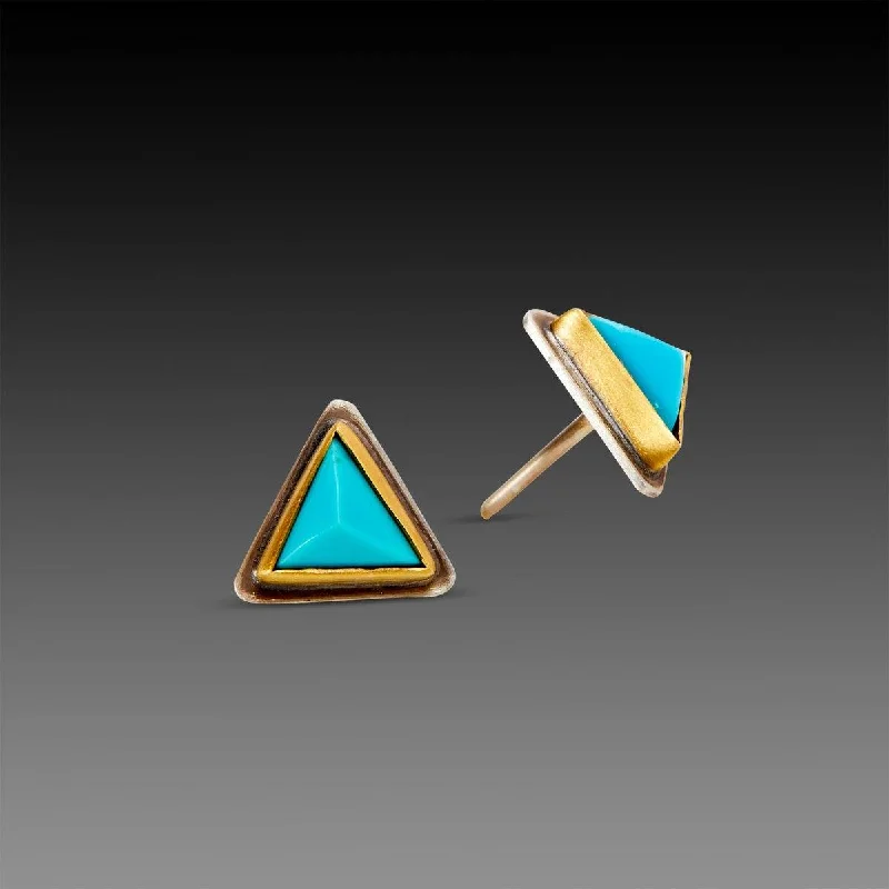 Customizable Silver Earrings-Triangle Turquoise Stud Earrings