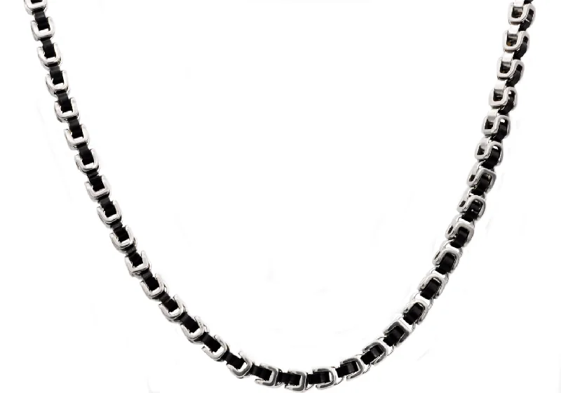 Elegant Bar Necklace-Mens Two Tone Black Stainless Steel U Link Chain Necklace