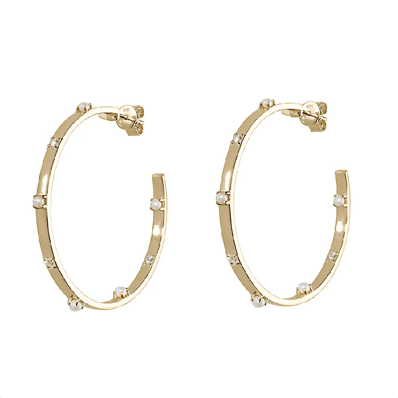 Silver Hoop Earrings for Women-Diamond & Pearl Ribbon Hoop Earrings