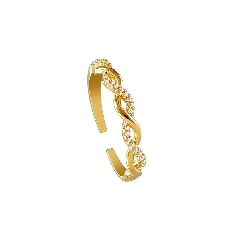 Golden Woven Diamond-Studded Ring