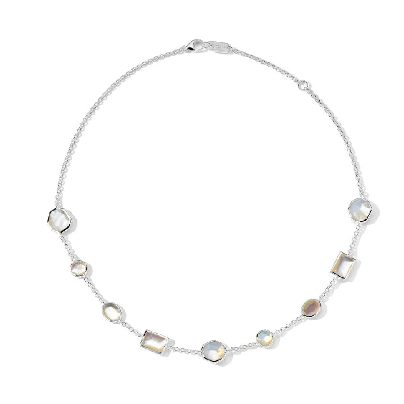 Choker Necklace for Women-Short Mixed-Cut Station Necklace in Sterling Silver 16-18"