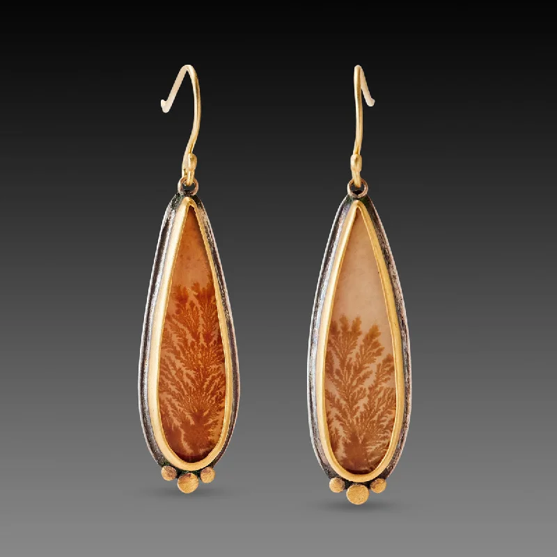 Everyday Hoop Earrings-Dendritic Agate Earrings with Gold Trios