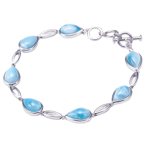 Chunky Bracelet for Women-Larimar Inlay Sterling Silver Water Drop Shape Bracelet