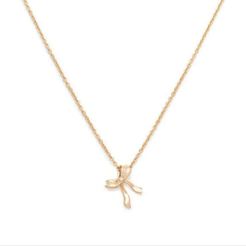 Simple Crystal Pendant Necklace-Bow Necklace | Gold