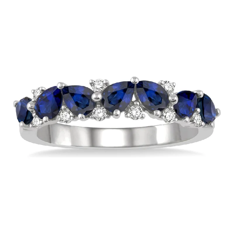 Women’s Titanium Ring-14K White Gold Pear Sapphire and Diamond Band