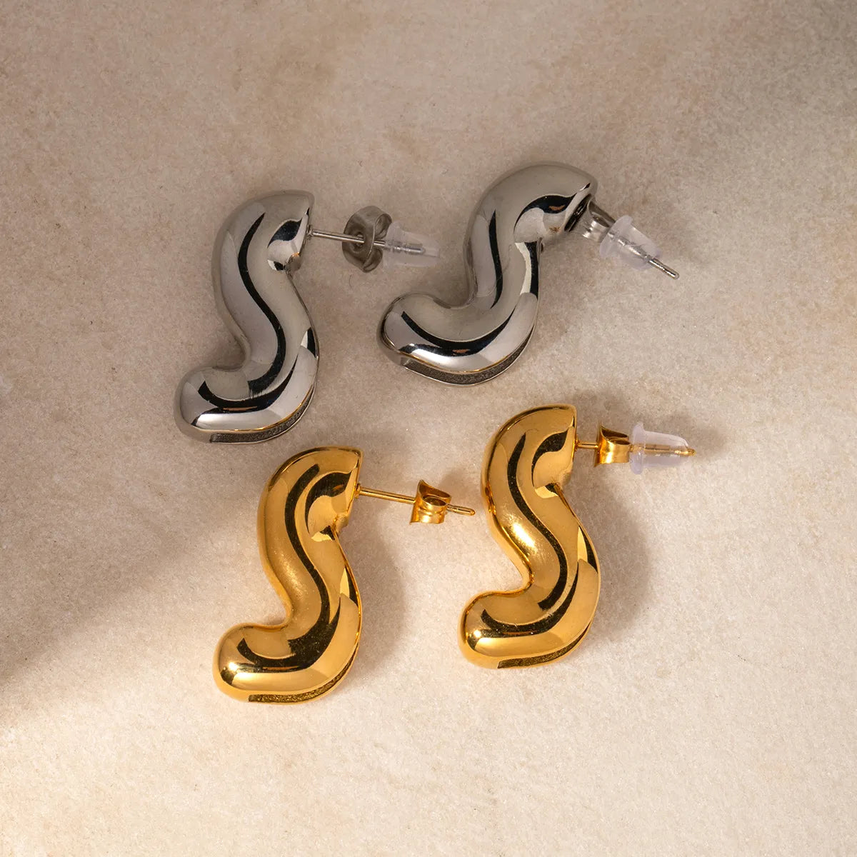 1 Pair IG Style S Shape Stainless Steel 18K Gold Plated Ear Studs