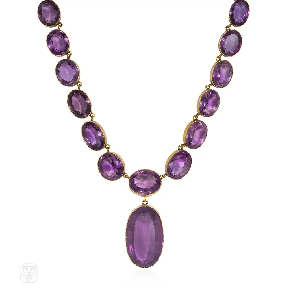 Elegant Silver Necklace-Antique amethyst rivière necklace with pendant