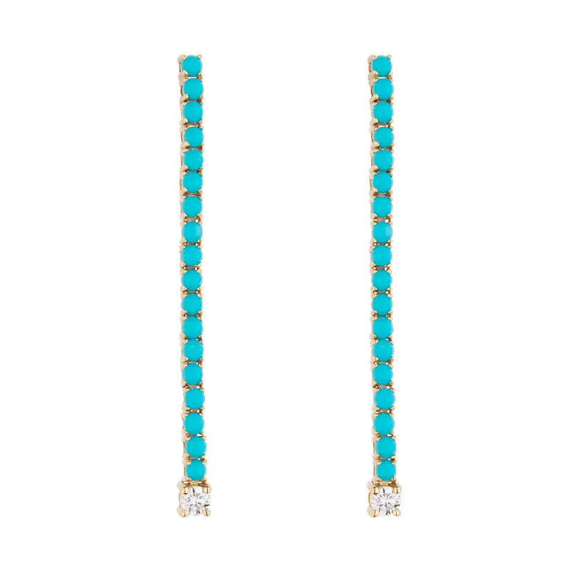 Simple Silver Earrings for Women-Long Turquoise & Diamond Tennis Earring