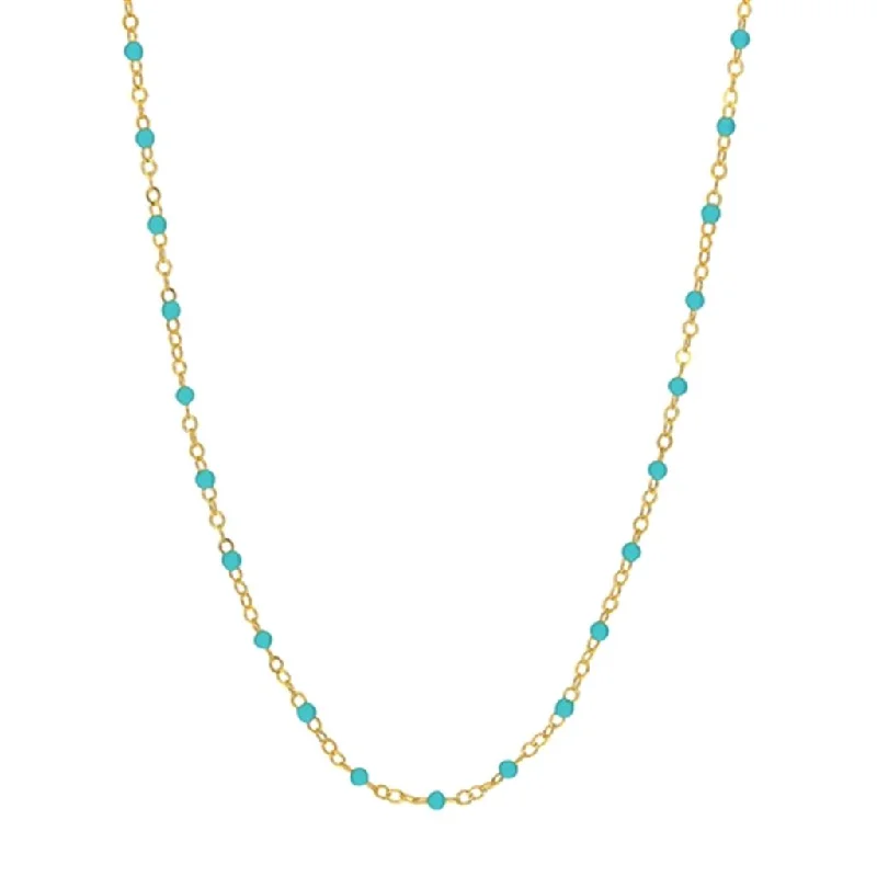 Statement Gemstone Necklace-14K Yellow Gold Turquoise Enamel Bead Piatto Chain Necklace by Midas Chain