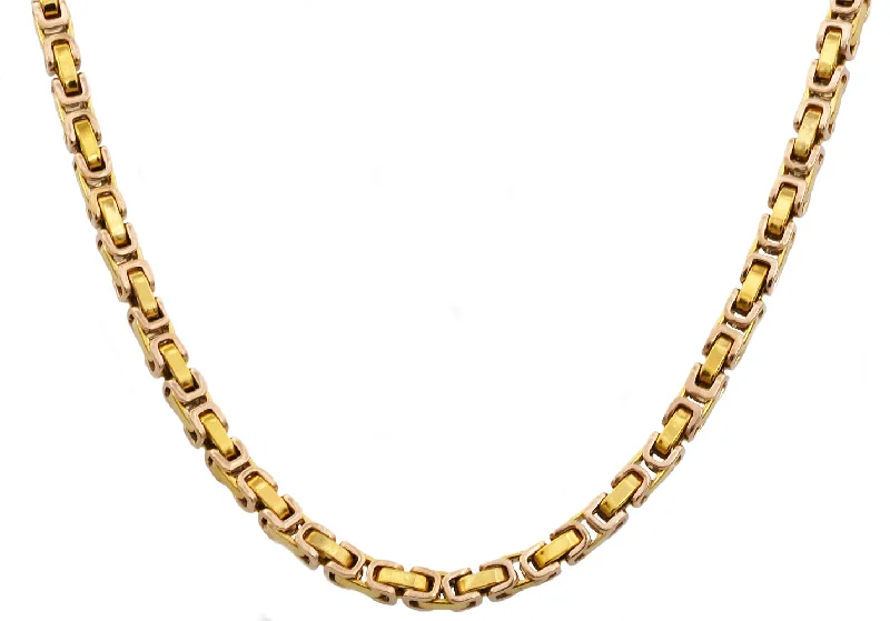 Handmade Chain Necklace-Mens 4mm Gold Stainless Steel Byzantine Link Chain Necklace