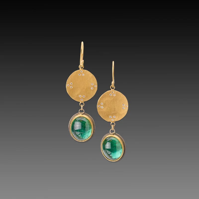 Luxury Gemstone Earrings-Four Directions Green Tourmaline Earrings