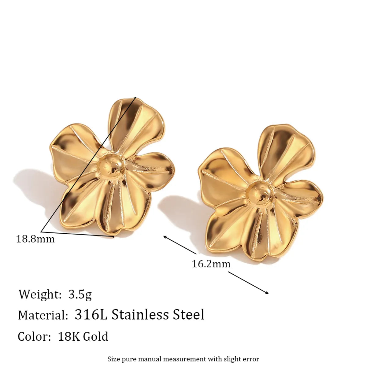 Cast Five Petal Flower Stud Earrings-Small-Gold