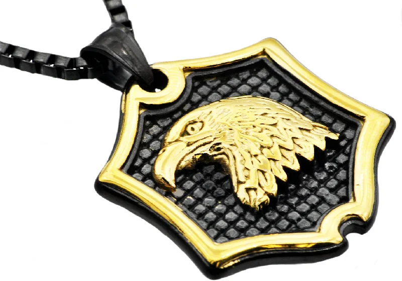 Opal Necklace for Women-Mens Black And Gold Stainless Steel Eagle Pendant Necklace