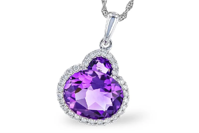 Simple Bar Necklace-14K White Gold 2.42ctw Oval Amethyst & Diamond Halo Necklace by Allison Kaufman