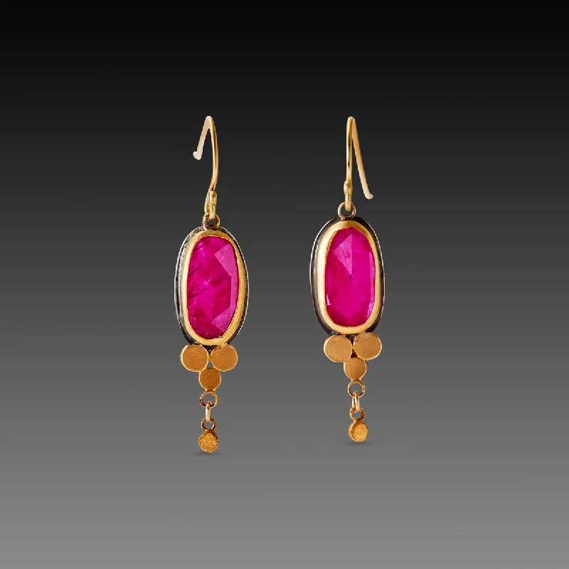 Unique Dangle Earrings-Ruby Drop Earrings with Gold Trios