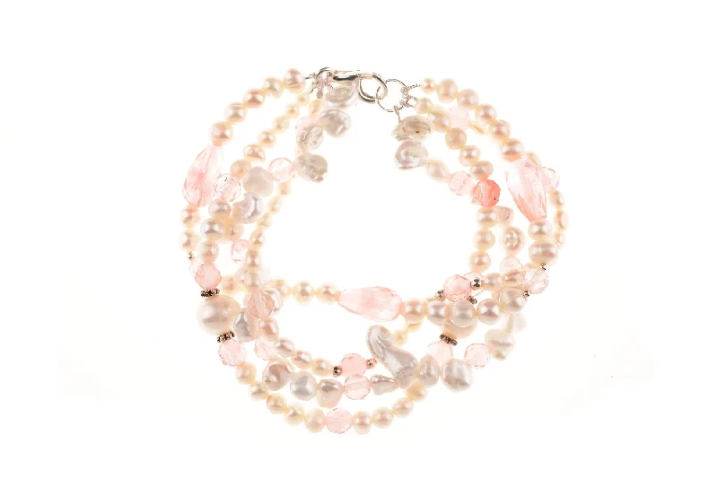 Simple Gold Link Bracelet-White Pearl & Kunzite Bracelet