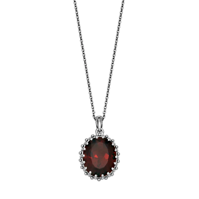 Unique Gold Pendant Necklace-Sterling Silver 12x10mm Oval Garnet Solitaire Necklace by Samuel B.