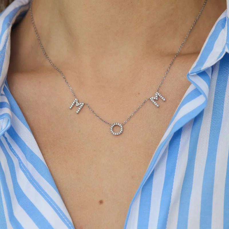 Modern Pendant Necklace-Mom Crystal Pavé Necklace