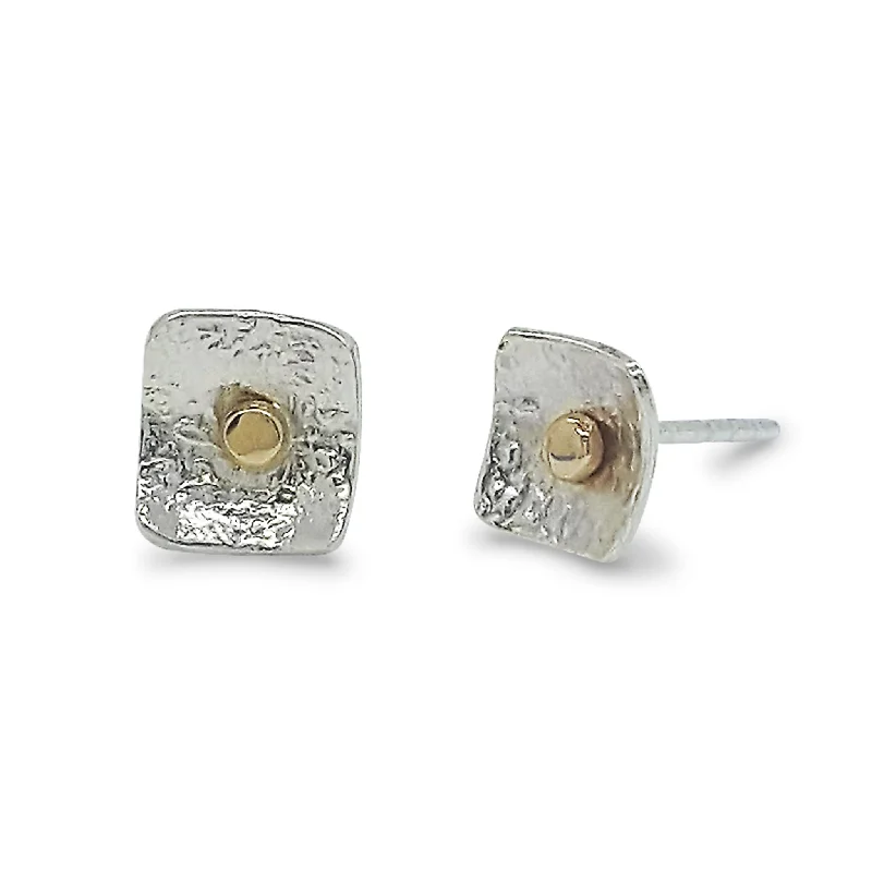 Artistic Drop Earrings-Small Square Post Earrings with 14K Gold Dot - E1506