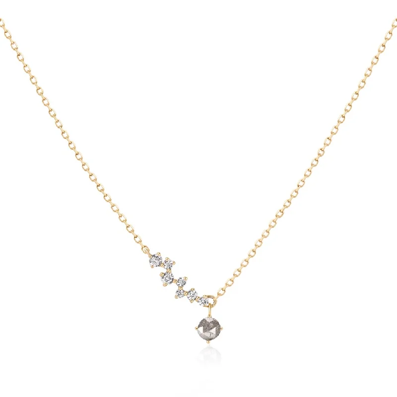 Fashion Silver Pendant Necklace-14K Yellow Gold 0.13ctw White & Gray Diamond Free Form Necklace by Aurelie Gi