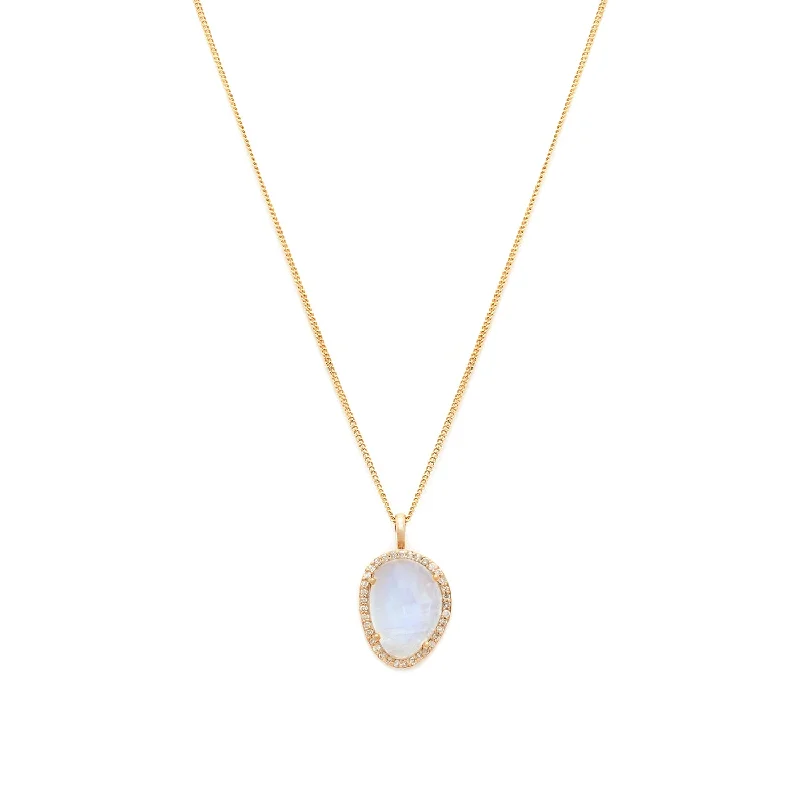 Personalized Gold Pendant Necklace-Etereo Necklace | 14k Gold, Moonstone & Diamond