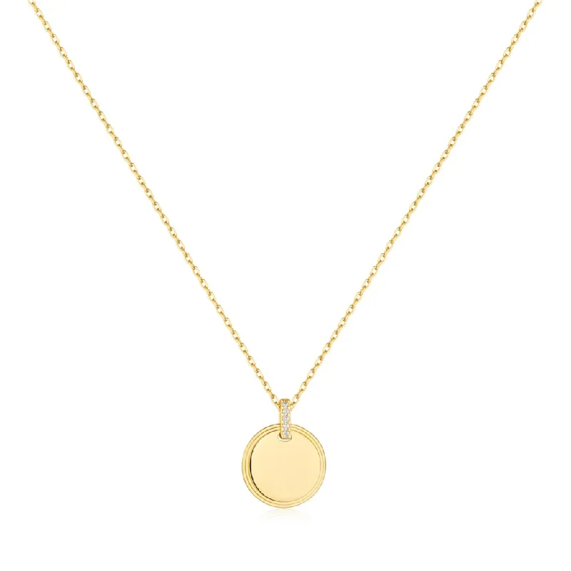 Sparkling Gemstone Necklace-Gold Plated Cubic Zirconia Disc Pendant Necklace by Ania Haie