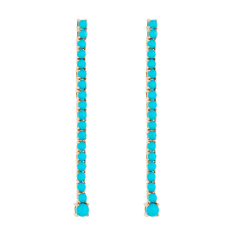 Luxury Gold Earrings-Long Turquoise Tennis Earring