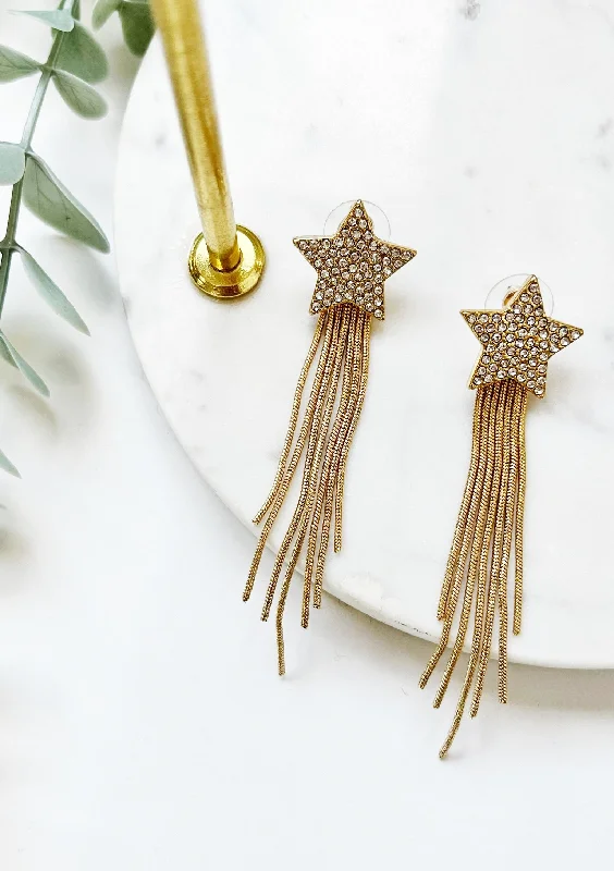 Designer Silver Earrings-Star Struck Tassel Earring