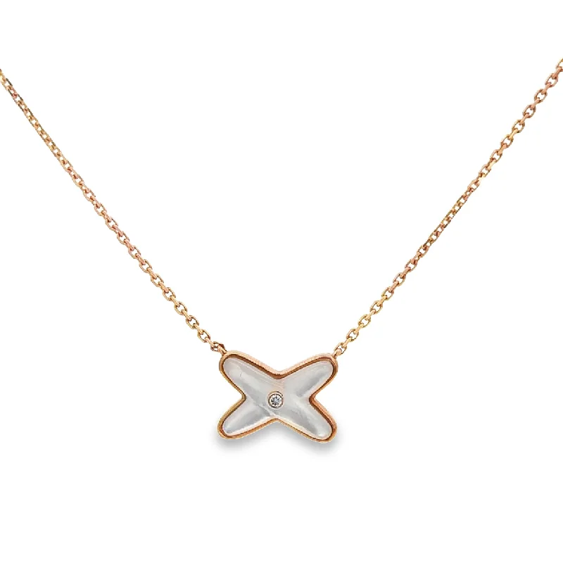 Simple Gold Pendant Necklace-Mother of Pearl "X" Necklace in 18k Rose Gold