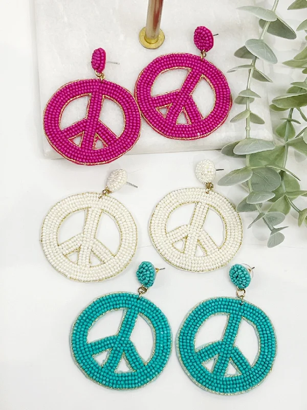 Unique Dangle Earrings-Peace Out Beaded Earring