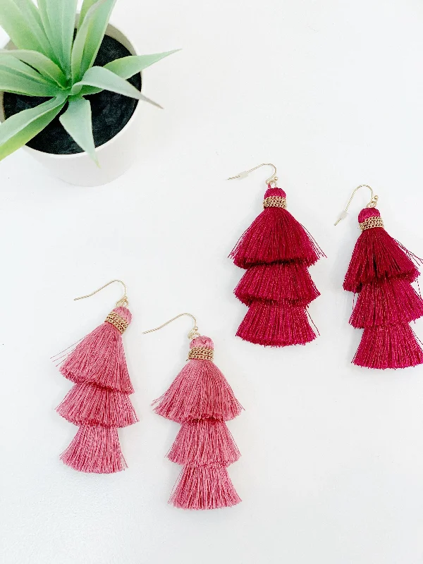 Handmade Crystal Drop Earrings-LAYERED TASSEL EARRINGS