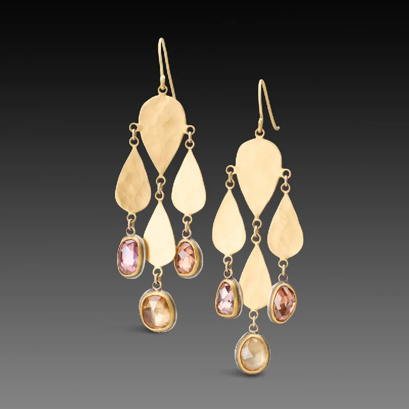 Elegant Dangly Earrings-Warm Zircon Chandelier Earrings