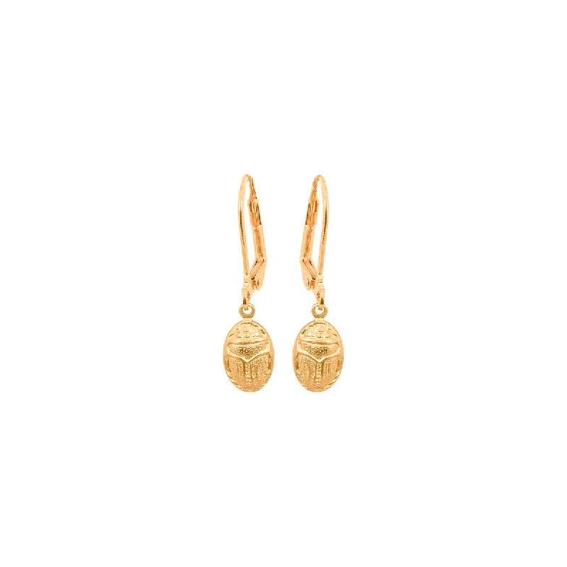 Natural Stone Earrings-Wee Gold Scarab Earrings