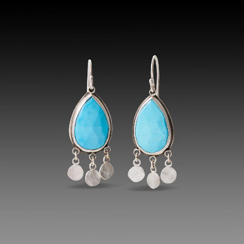 Small Drop Earrings-Turquoise Teardrop Earrings with Silver Fringe