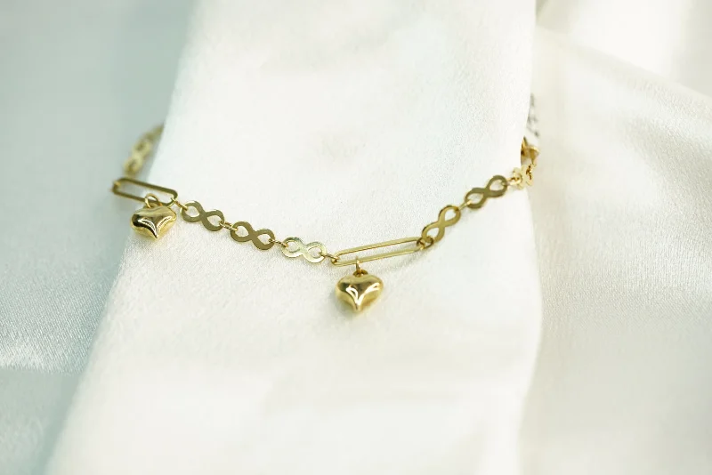 Colorful Gemstone Bracelet-14k Infinity Heart with Clip Bracelet