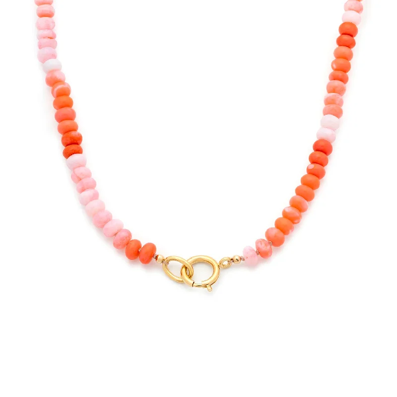 Layered Heart Pendant Necklace-Gemstone Necklace | Hot Coral Pink