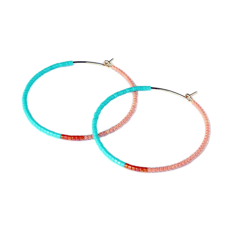 Black Gold Earrings-Color Field Hoops LG / Turquoise