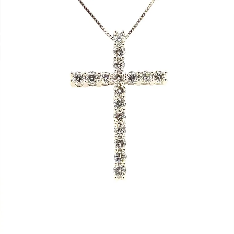 White Gold Necklace-14K White Gold 0.50ctw Round Lab Diamond Cross Necklace