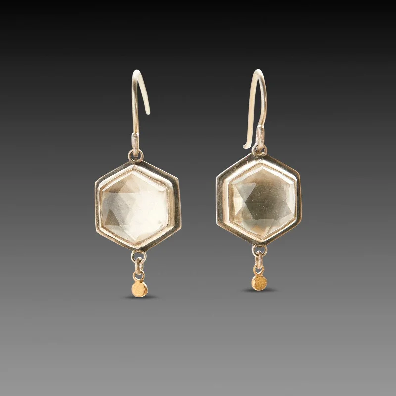 Vintage Stud Earrings-Geometric Clear Topaz Earrings with Gold Drops