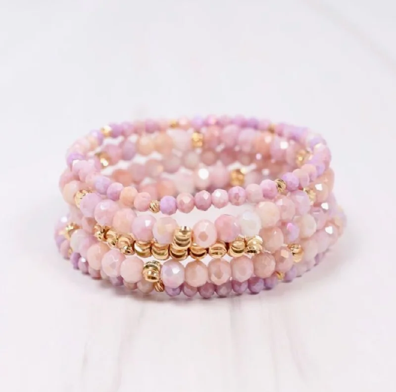 Handcrafted Leather Beaded Bracelet-Ryleigh Bracelet Set in Lavender