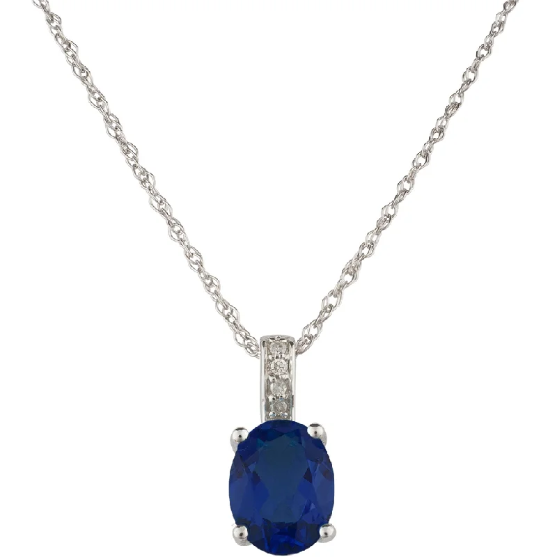 Bright Gold Necklace-14K White Gold 0.92ctw Oval Blue Sapphire & Diamond Drop Necklace