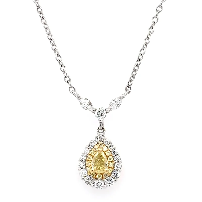 Luxury Gold Necklace-Tear Drop Shape Yellow and White Diamond Necklace