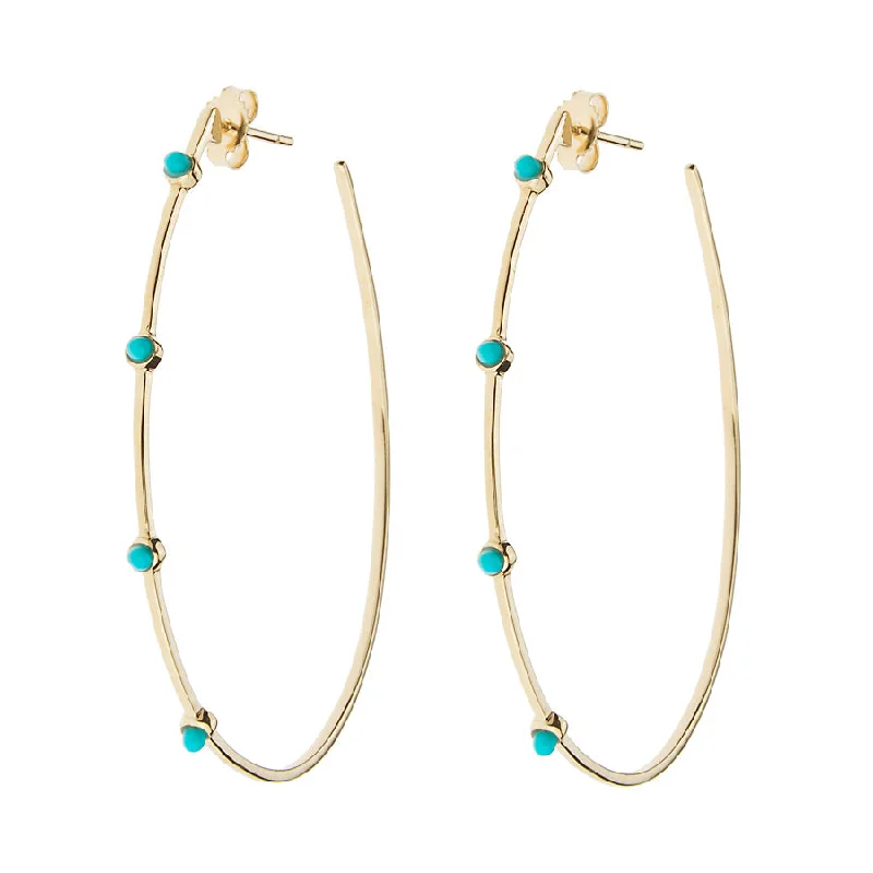 Hoop Earrings for Women-Turquoise Stones Teardrop Hoop Earrings