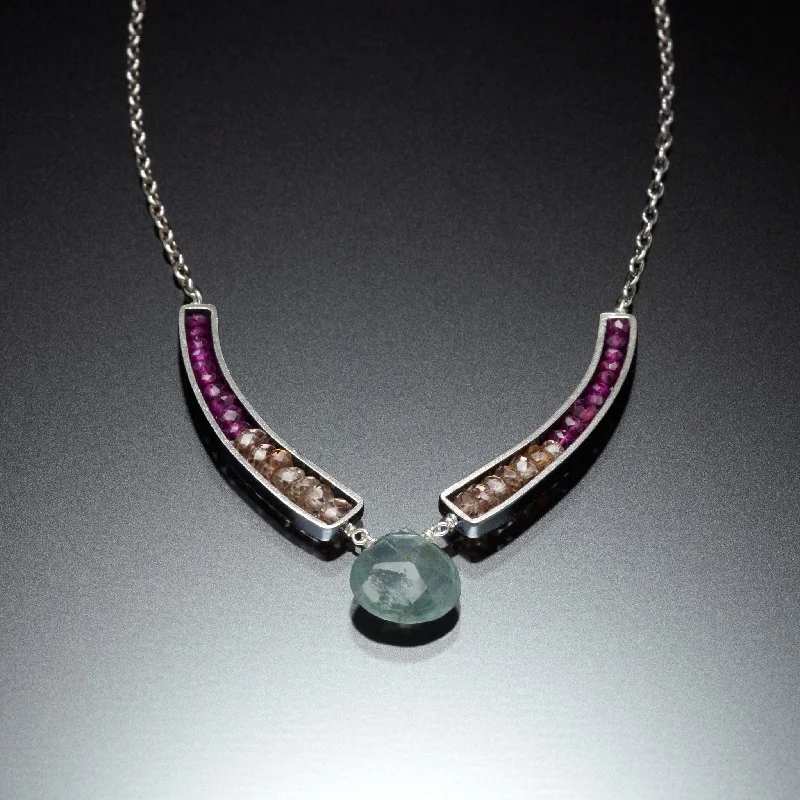 Opal Pendant Necklace-Gemstone Curve Necklace